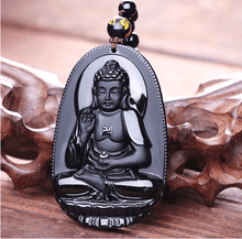 Load image into Gallery viewer, Black Obsidian - Buddha  Necklace for Wealth &amp; Protection
