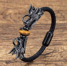 Load image into Gallery viewer, LEGENDARY Leather Double Dragon - Wealth &amp; Luck Charm with Stone
