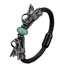 Load image into Gallery viewer, LEGENDARY Leather Double Dragon - Wealth &amp; Luck Charm with Stone
