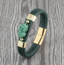 Load image into Gallery viewer, Jade &amp; Leather Pi Xiu - Feng Shui Wealth &amp; Luck Bracelet
