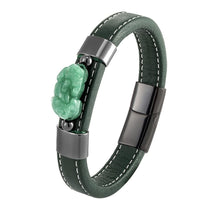 Load image into Gallery viewer, Jade &amp; Leather Pi Xiu - Feng Shui Wealth &amp; Luck Bracelet
