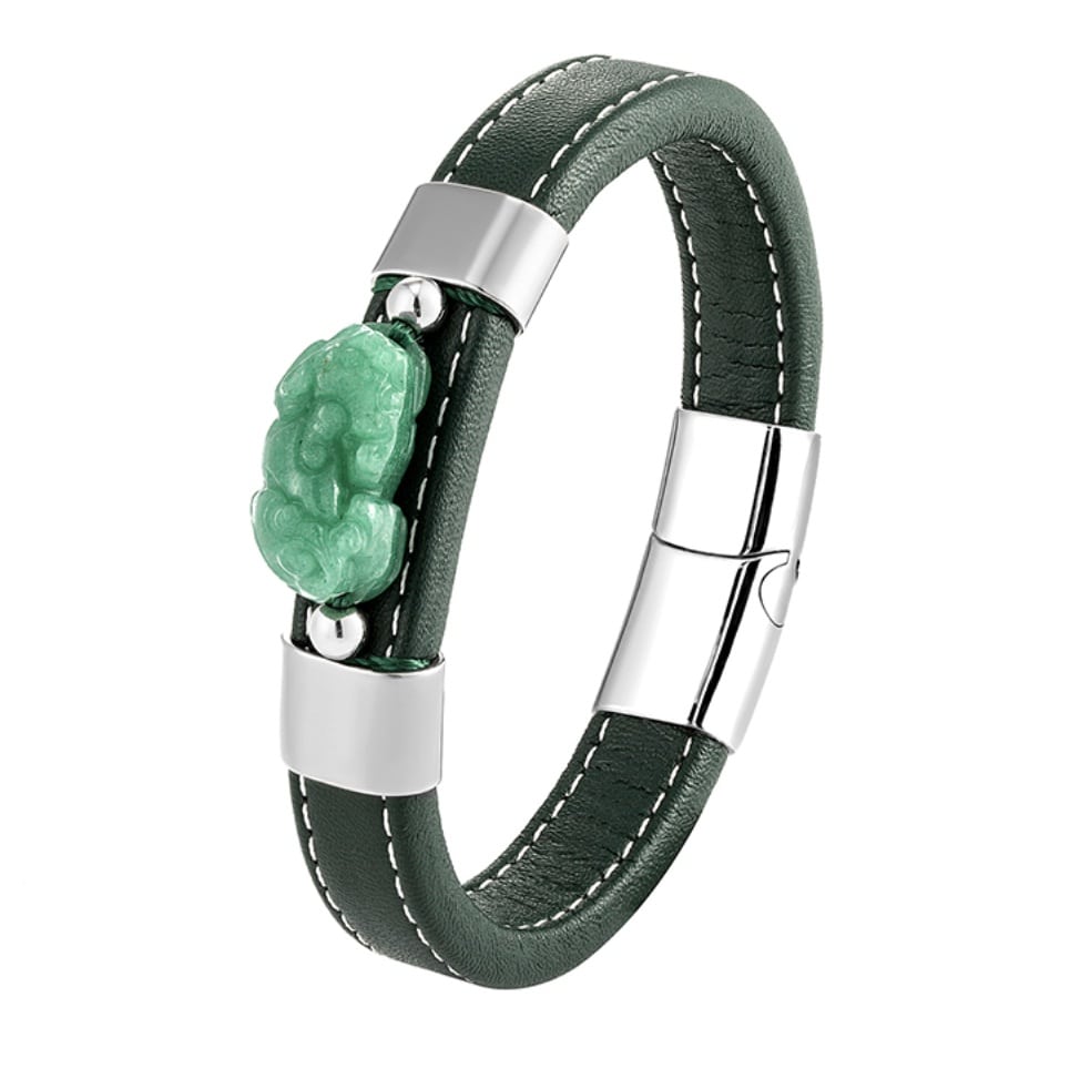 Jade & Leather Pi Xiu - Feng Shui Wealth & Luck Bracelet