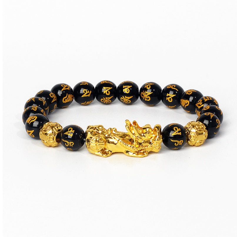 Black Obsidian Pi Xiu - Feng Shui Bracelet for Wealth & Luck