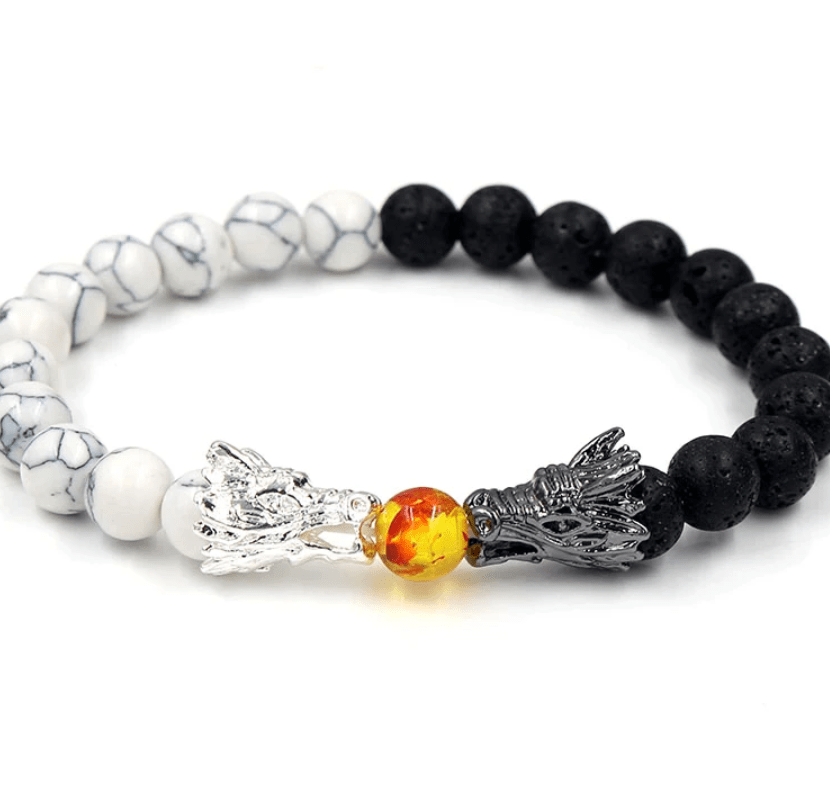 Ying-Yang Dragon - Lava & Howlite Stone Bracelet
