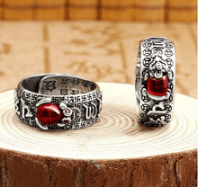 Load image into Gallery viewer, Pi Xiu Mantra - Red Garnet Stone Ring
