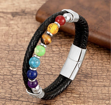 Load image into Gallery viewer, Seven Chakras - Leather Feng Shui Healing Bracelet

