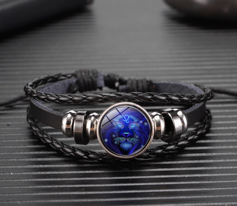 Luminous Zodiac Stone - Leather Chakra Bracelet